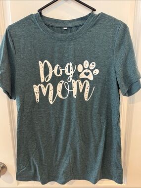 Dog Mom T-Shirt in Heather Dark Green with White Print